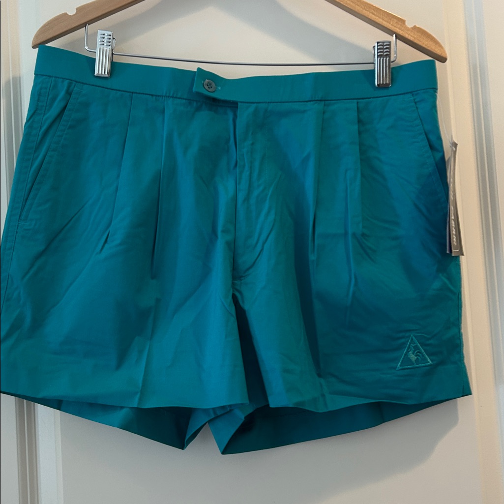 Nwt Le Coq Sportif Men’s Pleated Tennis Athletic Zipup Shorts W Pockets 34w Teal — image 8 of 8